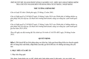 Quyết định 2026/QĐ-TTg phê duyệt nâng cao hiệu lực quả kiểm tra chuyên ngành hàng xuất khẩu nhập khẩu 2015
