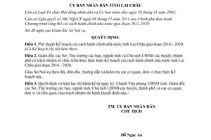 Quyết định 1331/QĐ-UBND phê duyệt kế hoạch cải cách hành chính nhà nước Lai Châu 2016 2020 2015