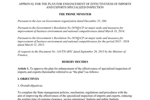 Decision 2026/QD-TTg plan enhancement effectiveness of imports exports specialized inspection
