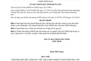 Quyết định 21/2015/QĐ-UBND theo dõi đôn đốc kiểm tra việc thực hiện nhiệm vụ Hưng Yên