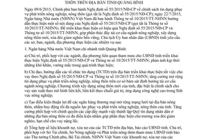 Chỉ thị 18/CT-UBND triển khai 55/2015/NĐ-CP chính sách tín dụng phát triển nông nghiệp nông thôn Quảng Bình