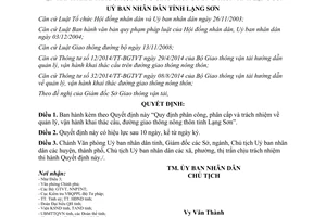 Quyết định 34/2015/QĐ-UBND phân công trách nhiệm quản lý cầu đường giao thông nông thôn Lạng Sơn