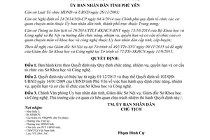 Quyết định 52/2015/QĐ-UBND cơ cấu tổ chức của Sở Khoa học Công nghệ Phú Yên