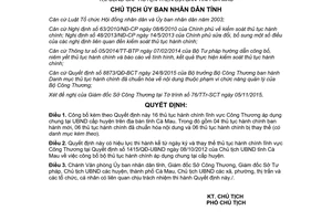 Quyết định 1797/QĐ-UBND thủ tục hành chính công thương tại Ủy ban huyện Cà Mau 2015