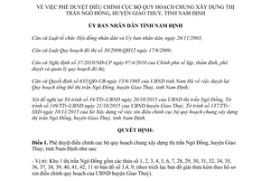 Quyết định 2432/QĐ-UBND điều chỉnh cục bộ quy hoạch chung xây dựng thị trấn Ngô Đồng Nam Định 2015