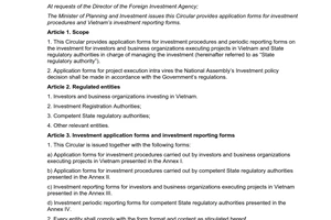 Circular No. 16/2015/TT-BKHDT application investment procedures investment reporting forms 2015
