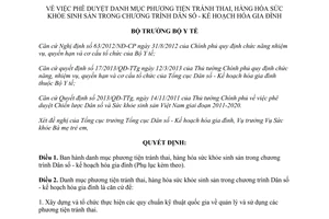 Quyết định 4911/QĐ-BYT duyệt danh mục phương tiện tránh thai hàng hóa sức khỏe sinh sản 2015