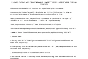 Decision No. 59/2015/QD-TTg promulgating multidimensional poverty levels applicable