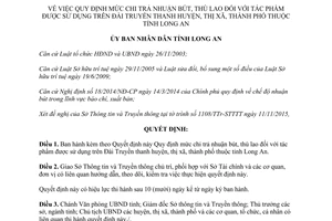 Quyết định 53/2015/QĐ-UBND mức chi trả nhuận bút thù lao tác phẩm trên đài truyền thanh Long An