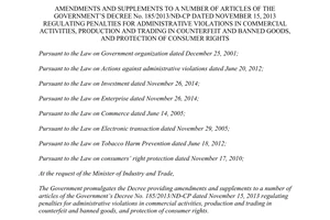 Decree of Government No. 124/2015/NĐ-CP amend No. 185/2013/NĐ-CP regulating penalties administrative