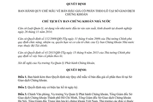 Quyết định 999/QĐ-UBCK quy chế mẫu bán đấu giá cổ phần theo lô sở giao dịch chứng khoán 2015
