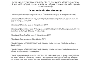 Quyết định 66/2015/QĐ-UBND quy chế phối hợp các cơ quan chức năng quản lý doanh nghiệp sau đăng ký thành lập Bình Thuận