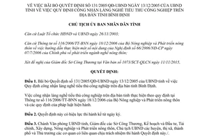 Quyết định 38/2015/QĐ-UBND bãi bỏ 131/2005/QĐ-UBND công nhận làng nghề tiểu thủ công nghiệp Bình Định
