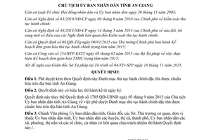 Quyết định 2617/QĐ-UBND phê duyệt danh mục thủ tục hành chính đặc thù được chuẩn hóa An Giang 2015