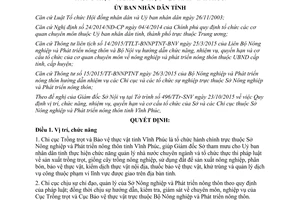 Quyết định 35/2015/QĐ-UBND vị trí chức năng cơ cấu tổ chức chi cục trồng trọt bảo vệ thực vật Vĩnh Phúc