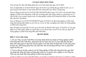 Quyết định 38/2015/QĐ-UBND vị trí chức năng cơ cấu tổ chức chi cục Thủy sản Vĩnh Phúc