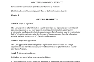 Law No. 86/2015/QH13 on Cyberinformation Security 2015