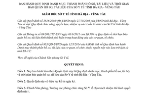 Quyết định 530/QĐ-SYT thành phần hồ sơ tài liệu thời gian bảo quản hồ sơ tài liệu Bà Rịa Vũng Tàu 2015