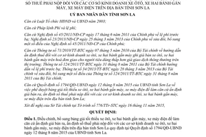 Quyết định 2891/QĐ-UBND bảng giá tối thiểu xe ôtô xe hai bánh gắn máy xe máy Sơn La 2015