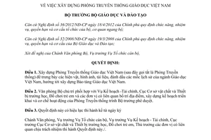 Quyết định 5731/QĐ-BGDĐT xây dựng phòng truyền thống giáo dục 2015