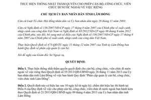 Quyết định 66/2015/QĐ-UBND thẩm quyền quyết định cán bộ công viên chức đi nước ngoài việc riêng Lâm Đồng