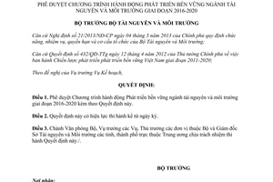 Quyết định 2948/QĐ-BTNMT duyệt chương trình hành động phát triển bền vững ngành tài nguyên môi trường