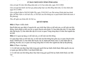 Quyết định 25/2015/QĐ-UBND thực hiện cơ chế một cửa cơ chế một cửa liên thông cơ quan hành chính nhà nước Vĩnh Long