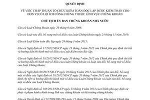 Quyết định 1016/QĐ-UBCK chấp thuận tổ chức kiểm toán độc lập đơn vị lợi ích công chúng chứng khoán 2015