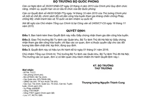 Quyết định 4969/QĐ-BQP mẫu giấy chứng nhận tham gia dân công hỏa tuyến 2015