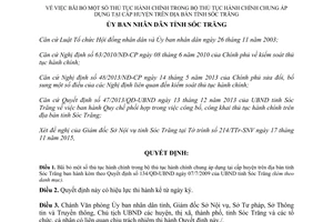 Quyết định 2690/QĐ-UBND bãi bỏ thủ tục hành chính chung cấp huyện Sóc Trăng 2015