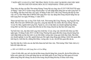 Thông báo 403/TB-BCT khu trung chuyển hàng hóa xuất nhập khẩu tỉnh Lạng Sơn 2015