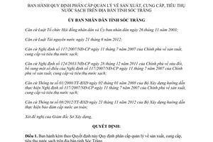 Quyết định 40/2015/QĐ-UBND quy định phân cấp quản lý về sản xuất cung cấp tiêu thụ nước sạch Sóc Trăng