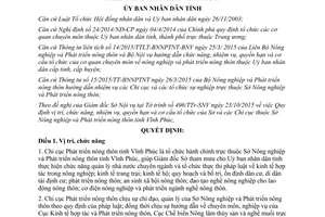 Quyết định 40/2015/QĐ-UBND vị trí chức năng cơ cấu tổ chức chi cục phát triển nông thôn Vĩnh Phúc