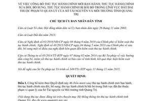 Quyết định 2576/QĐ-UBND thủ tục hành chính đất đai sở tài nguyên môi trường Quảng Trị 2015