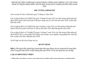 Quyết định 2054/QĐ-TTg phát triển giao thông vận tải vùng kinh tế trọng điểm miền trung 2015