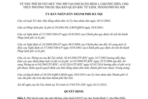 Quyết định 6324/QĐ-UBND mức thu phí tại chợ Xuân Đỉnh 2 chợ Phú Diễn chợ Thụy Phương Hà Nội 2015