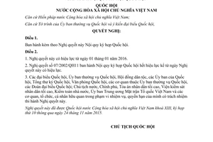 Nghị quyết 102/2015/QH13 ban hành nội quy kỳ họp Quốc hội