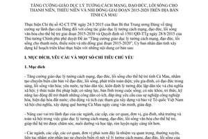 Kế hoạch 64/KH-UBND giáo dục lý tưởng cách mạng đạo đức lối sống thanh thiếu niên nhi đồng Cà Mau