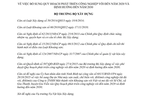 Quyết định 1364/QĐ-BXD bổ sung quy hoạch phát triển công nghiệp vôi đến 2020 định hướng 2030 2015