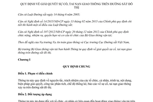 Thông tư 74/2015/TT-BGTV giải quyết sự cố tai nạn giao thông trên đường sắt đô thị