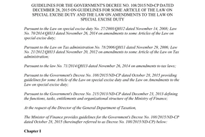Circular No. 195/2015/TT- BTC guidelines for the government's the Law on special excise duty