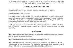 Quyết định 32/2015/QĐ-UBND quản lý và khai thác hang động vào hoạt động du lịch Ninh Bình