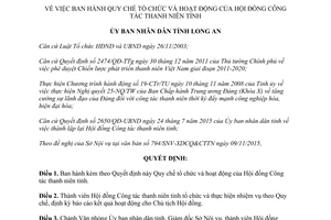 Quyết định 4588/QĐ-UBND tổ chức hoạt động hội đồng công tác thanh niên Long An 2015