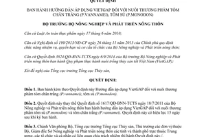 Quyết định 4835/QĐ-BNN-TCTS hướng dẫn áp dụng VietGAP nuôi thương phẩm tôm chân trắng tôm sú