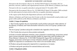 Circular 41/2015/TT-BCT list potentially unsafe products goods