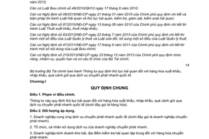 Thông tư 191/2015/TT-BTC thủ tục hải quan hàng xuất nhập khẩu quá cảnh gửi qua dịch vụ chuyển phát nhanh quốc tế
