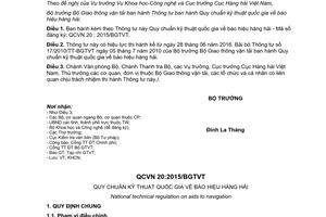 Thông tư 75/2015/TT-BGTVT quy chuẩn kỹ thuật quốc gia báo hiệu hàng hải