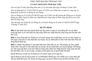 Quyết định 24/2015/QĐ-UBND quản lý điểm dịch vụ trò chơi điện tử truy nhập Internet công cộng Bạc Liêu
