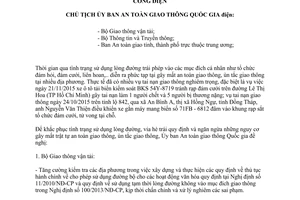 Công điện 25/CĐ-UBATGTQG khắc phục tình trạng sử dụng lòng đường vỉa hè trái quy định 2015