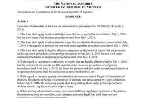 Resolution No. 104/2015/QH13implementation law administrative procedures 2015